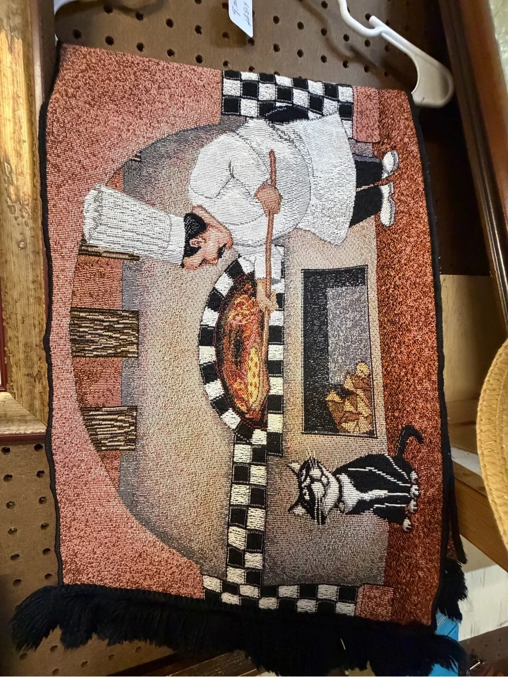 Chef and Cat Tapestry Wall Hanging in Brown and Black